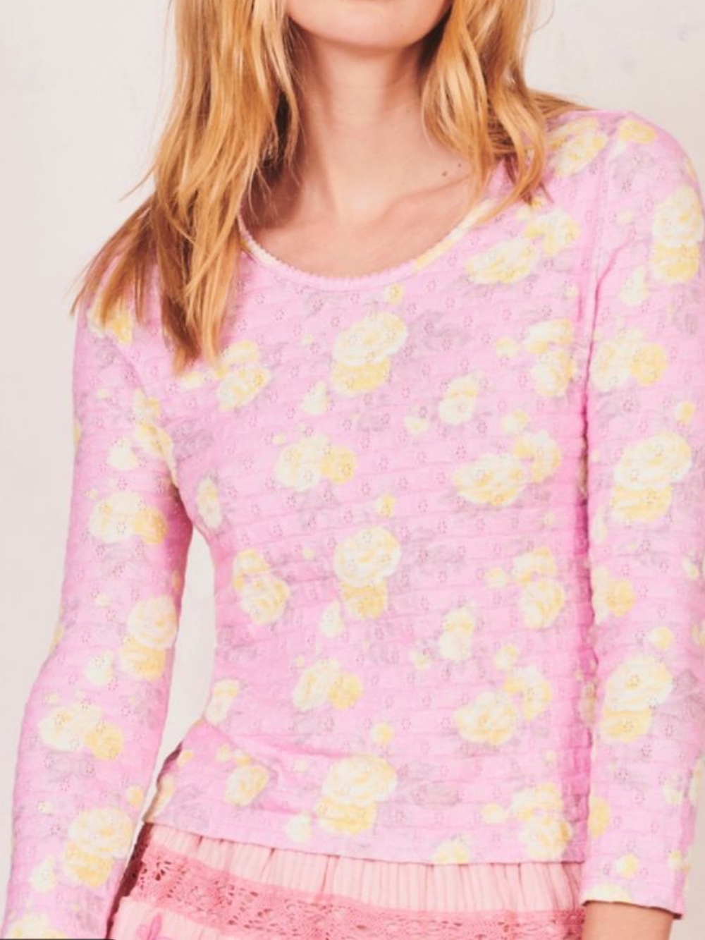 Love Shack Fancy Pink Floral Long Sleeve Top